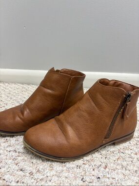 Brown Leather Ankle Booties with Side Zip